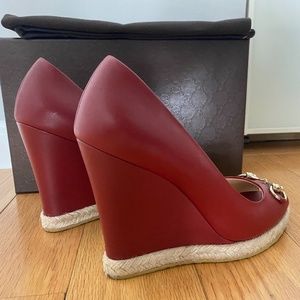 Gucci Horsebit Leather Wedges Size 38